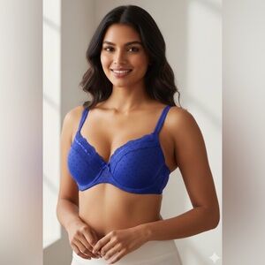 Candie's Vibrant Blue Polka Dot & Lace Bra - Size38C